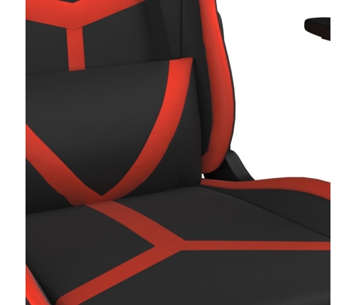 Silla gaming de masaje y reposapiés cuero sintético negro rojo