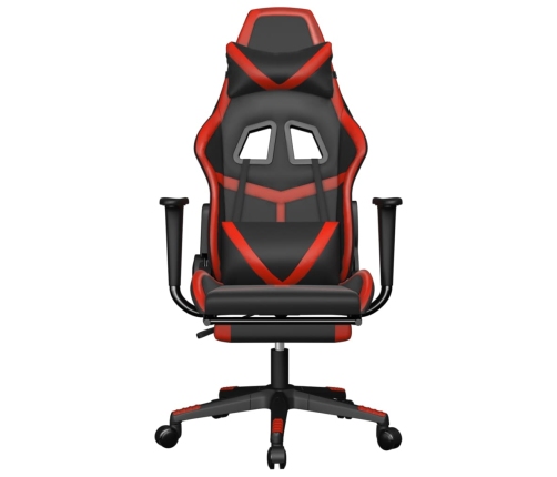 Silla gaming de masaje y reposapiés cuero sintético negro rojo