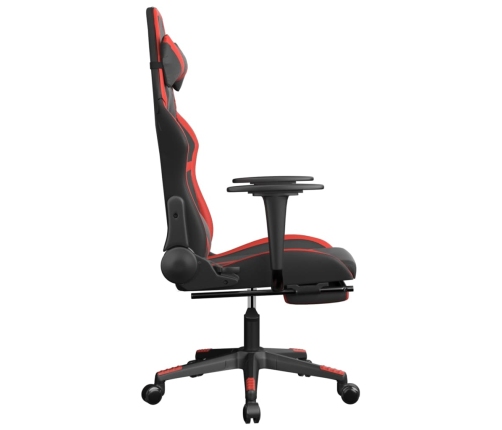 Silla gaming de masaje y reposapiés cuero sintético negro rojo