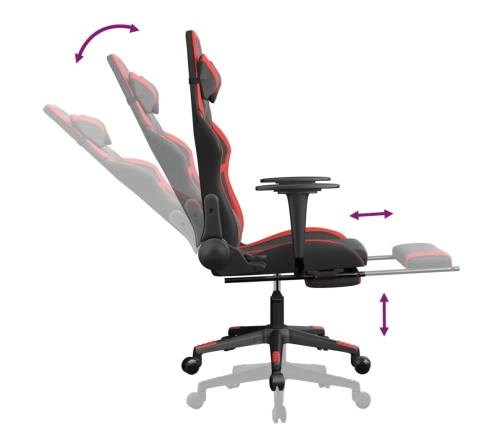 Silla gaming de masaje y reposapiés cuero sintético negro rojo