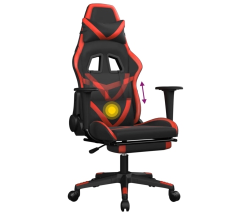 Silla gaming de masaje y reposapiés cuero sintético negro rojo