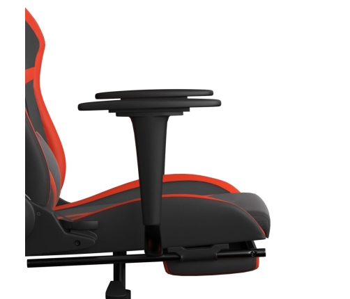 Silla gaming de masaje y reposapiés cuero sintético negro rojo