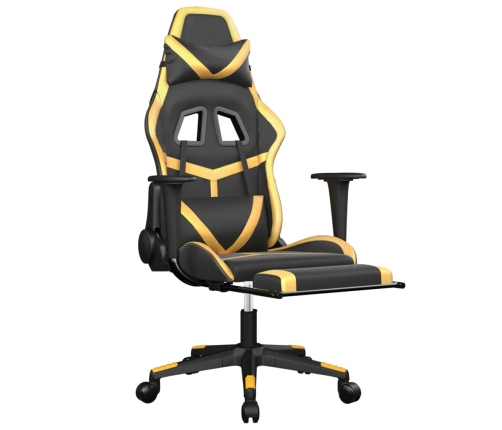 Silla gaming masaje y reposapiés cuero sintético negro dorado