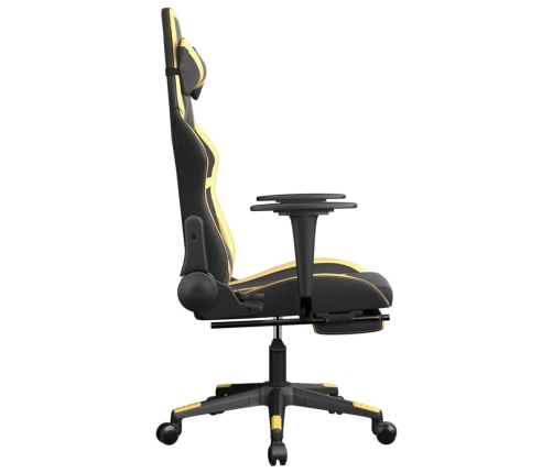 Silla gaming masaje y reposapiés cuero sintético negro dorado