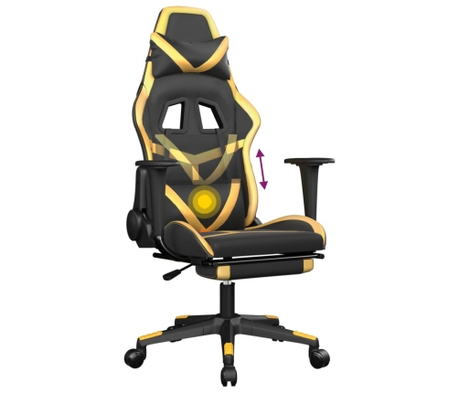 Silla gaming masaje y reposapiés cuero sintético negro dorado