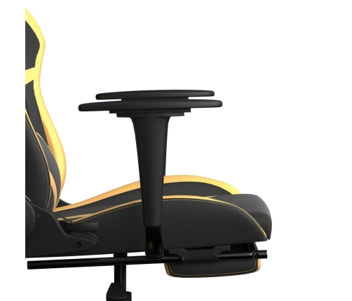 Silla gaming masaje y reposapiés cuero sintético negro dorado