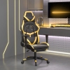 Silla gaming masaje y reposapiés cuero sintético negro dorado