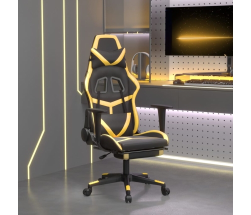 Silla gaming masaje y reposapiés cuero sintético negro dorado