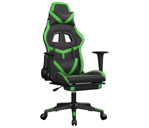 Silla gaming de masaje y reposapiés cuero sintético negro verde