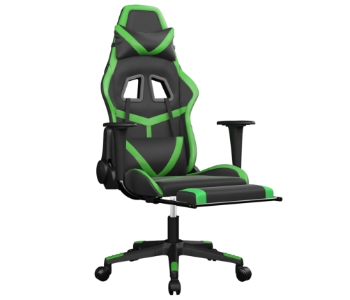 Silla gaming de masaje y reposapiés cuero sintético negro verde