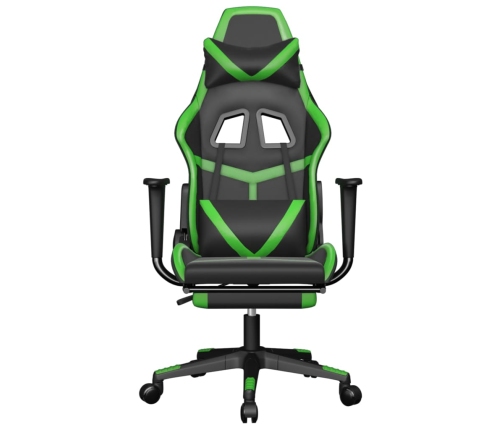 Silla gaming de masaje y reposapiés cuero sintético negro verde