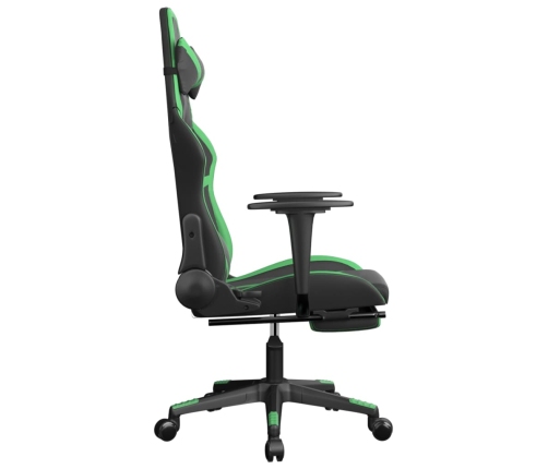 Silla gaming de masaje y reposapiés cuero sintético negro verde