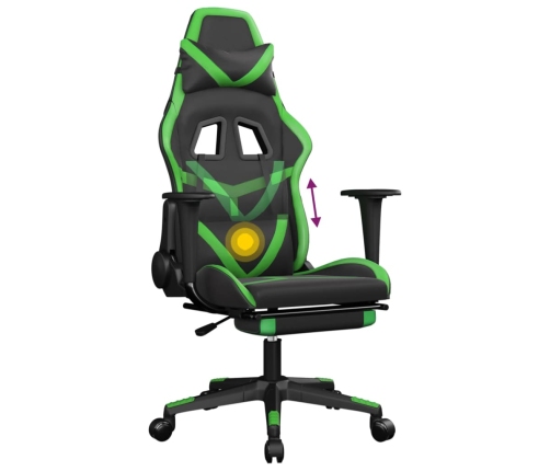 Silla gaming de masaje y reposapiés cuero sintético negro verde