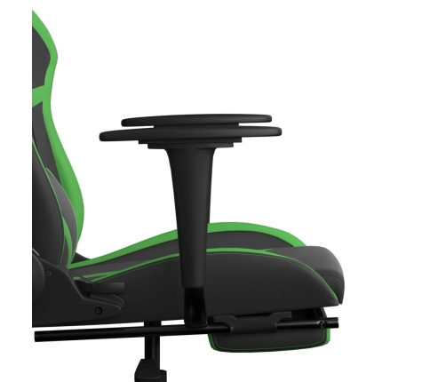 Silla gaming de masaje y reposapiés cuero sintético negro verde