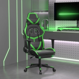 Silla gaming de masaje y reposapiés cuero sintético negro verde