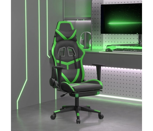 Silla gaming de masaje y reposapiés cuero sintético negro verde