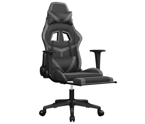 Silla gaming de masaje y reposapiés cuero sintético negro gris