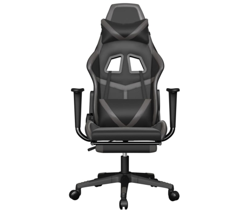 Silla gaming de masaje y reposapiés cuero sintético negro gris