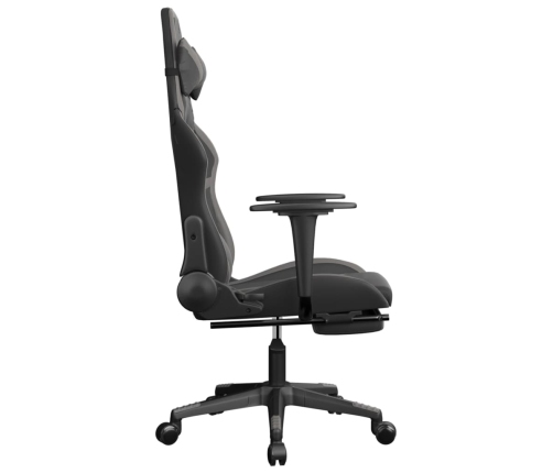 Silla gaming de masaje y reposapiés cuero sintético negro gris