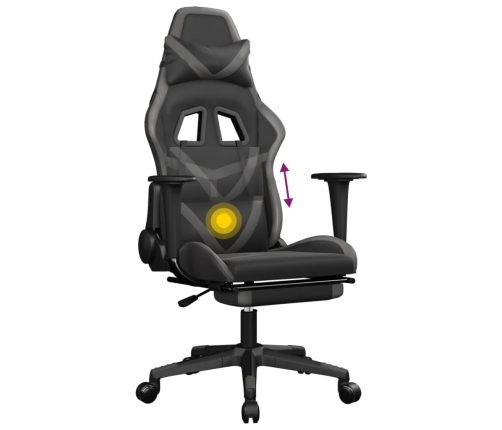 Silla gaming de masaje y reposapiés cuero sintético negro gris