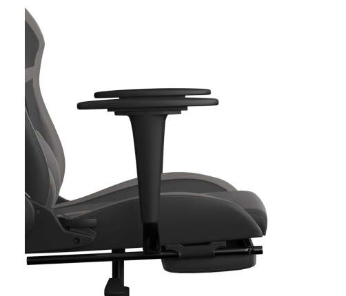 Silla gaming de masaje y reposapiés cuero sintético negro gris