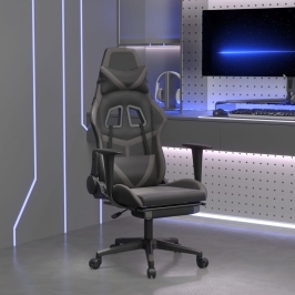 Silla gaming de masaje y reposapiés cuero sintético negro gris