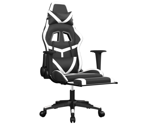 Silla gaming masaje y reposapiés cuero sintético negro blanco