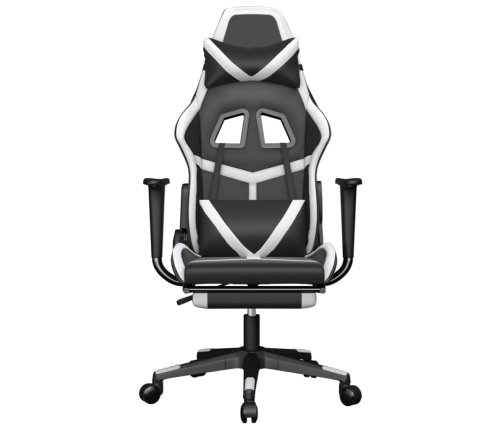 Silla gaming masaje y reposapiés cuero sintético negro blanco