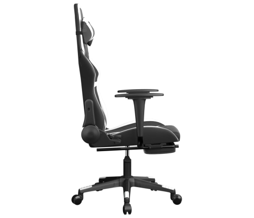 Silla gaming masaje y reposapiés cuero sintético negro blanco