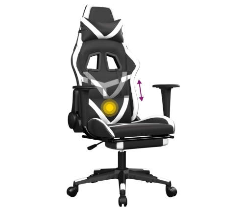 Silla gaming masaje y reposapiés cuero sintético negro blanco