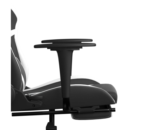 Silla gaming masaje y reposapiés cuero sintético negro blanco