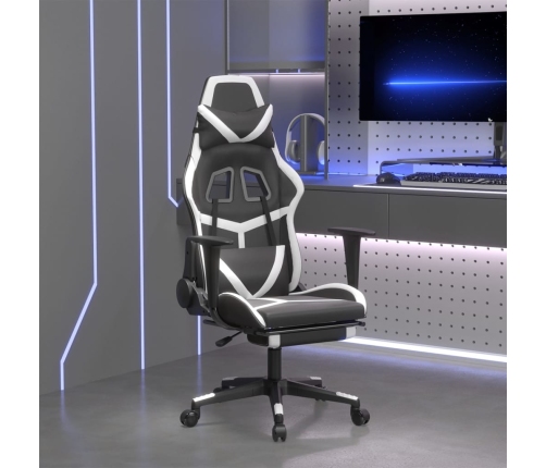 Silla gaming masaje y reposapiés cuero sintético negro blanco