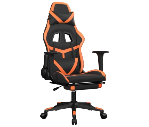 Silla gaming masaje y reposapiés cuero sintético negro naranja