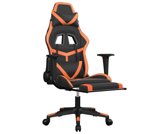 Silla gaming masaje y reposapiés cuero sintético negro naranja