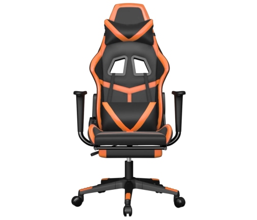 Silla gaming masaje y reposapiés cuero sintético negro naranja