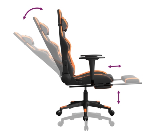 Silla gaming masaje y reposapiés cuero sintético negro naranja