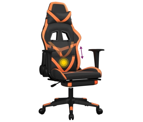 Silla gaming masaje y reposapiés cuero sintético negro naranja