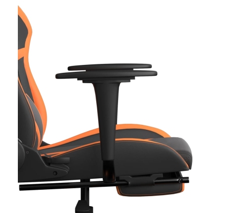 Silla gaming masaje y reposapiés cuero sintético negro naranja