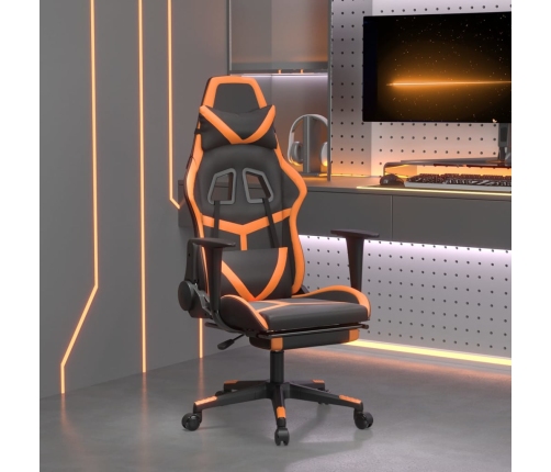 Silla gaming masaje y reposapiés cuero sintético negro naranja