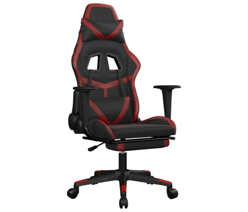 Silla gaming masaje reposapiés cuero sintético negro rojo tinto