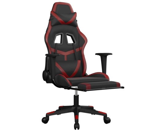 Silla gaming masaje reposapiés cuero sintético negro rojo tinto