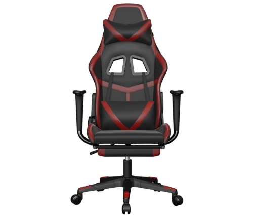 Silla gaming masaje reposapiés cuero sintético negro rojo tinto