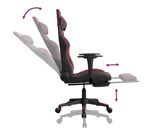 Silla gaming masaje reposapiés cuero sintético negro rojo tinto