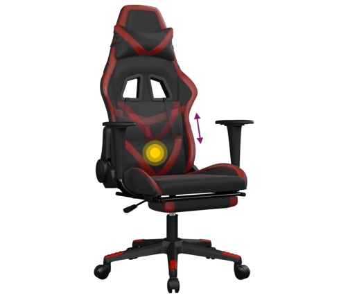 Silla gaming masaje reposapiés cuero sintético negro rojo tinto