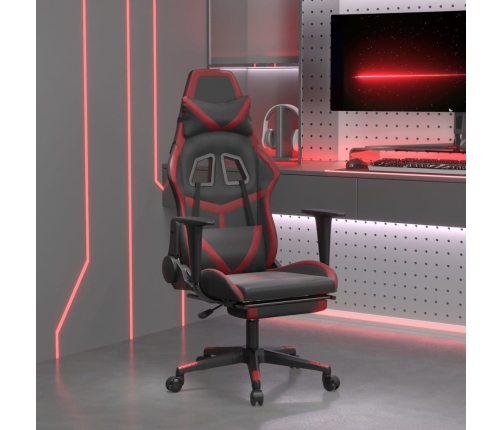 Silla gaming masaje reposapiés cuero sintético negro rojo tinto