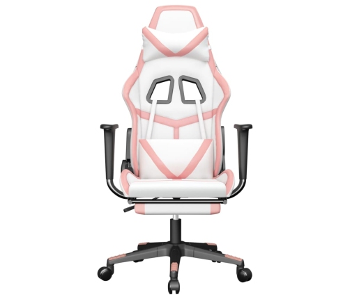 Silla gaming masaje y reposapiés cuero sintético blanco y rosa