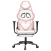 Silla gaming masaje y reposapiés cuero sintético blanco y rosa