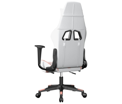 Silla gaming masaje y reposapiés cuero sintético blanco y rosa