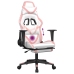 Silla gaming masaje y reposapiés cuero sintético blanco y rosa