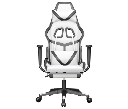 Silla gaming masaje y reposapiés cuero sintético negro blanco